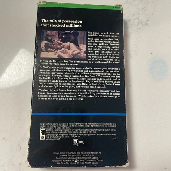The Exorcist 1973 (VHS, 1986) Warner Bros Home Video Side UPC - Picture 2 of 2